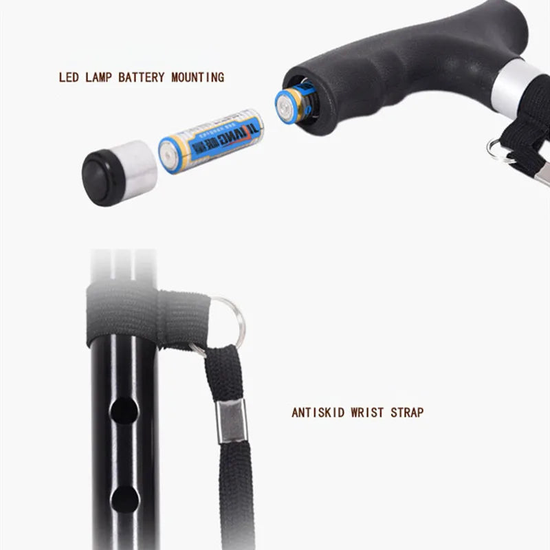 🦴 Danoz AidSmart | Multifunctional LED Walking Cane & Stick | Retractable Aluminium Alloy | 10-Step Adjustable Height | Non-Slip | Anti-Drop Wrist Strap | Perfect Gift for Seniors ❤️✨