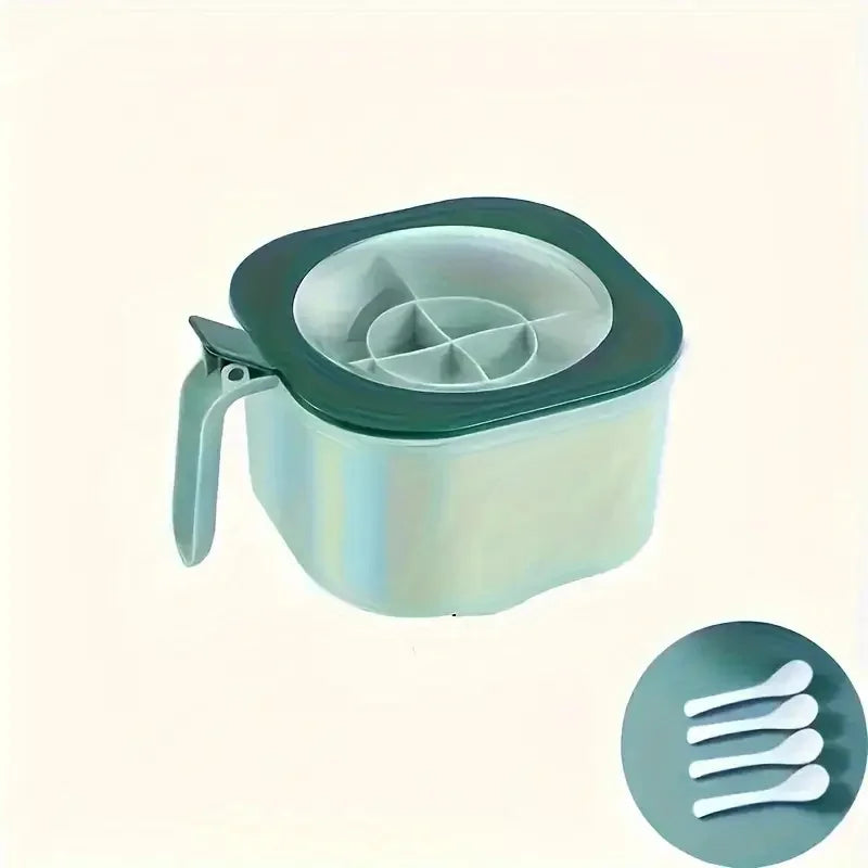 🌶️ Danoz SpiceSmart | 4-in-1 Large Capacity Seasoning Box | Lid & 4 Spoons | Kitchen Spice Container | Yellow & Blue-Green | Buy 1 Get 1 More! | Free Postage!