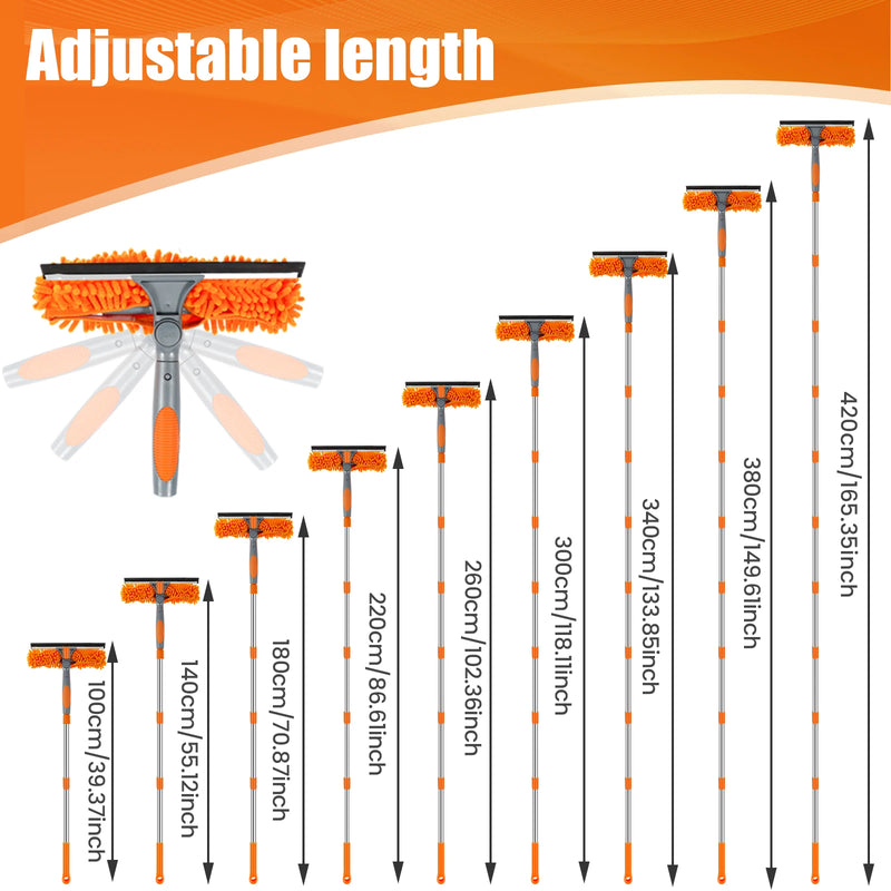 Danoz CleanSmart - Extended to 4.2M Window Cleaning Kit 2 in 1 Double Sided Glass Squeegee Cleaner