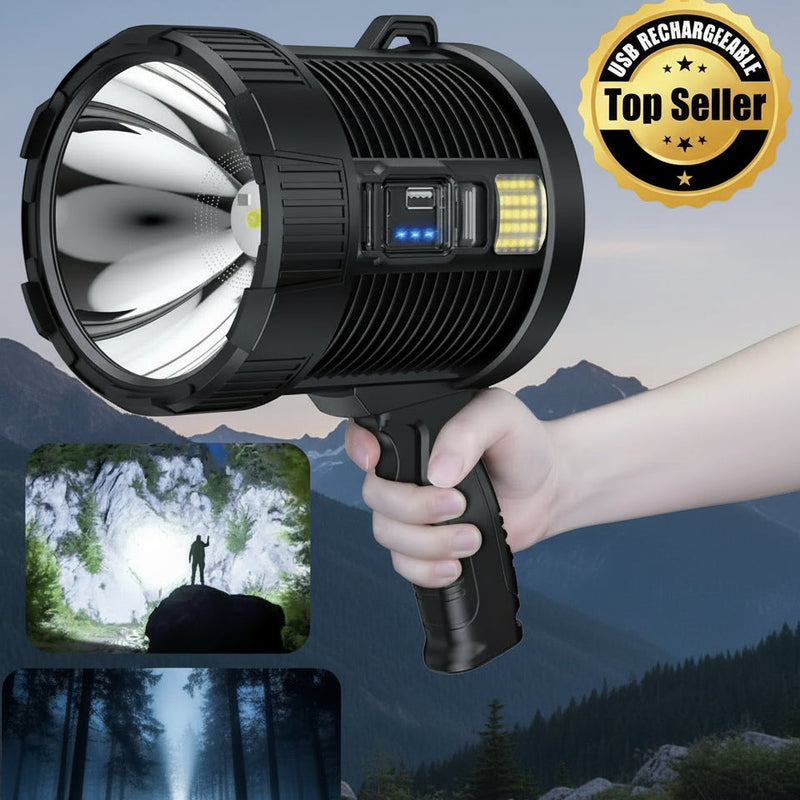 Light up your adventures with MightyLight Danoz Outdoors Rechargeable Spotlight! This super bright handheld flashlight packs a punch!