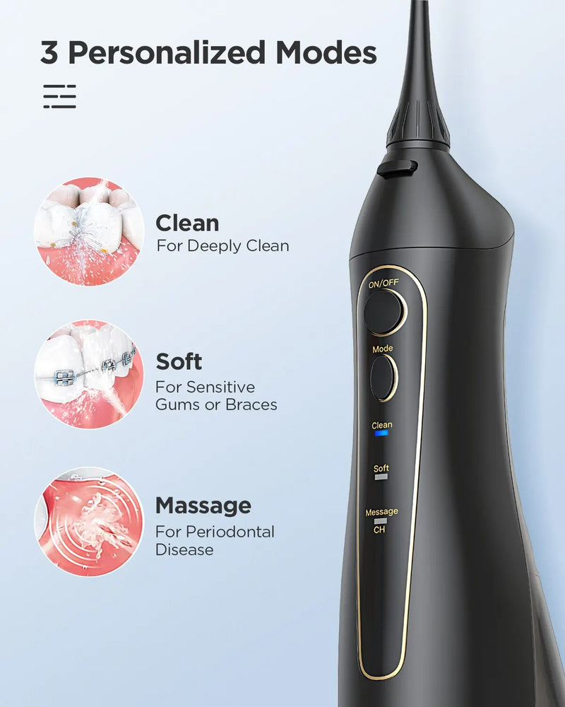 Keep your smile sparkling with Danoz Water Flosser! This rechargeable, portable oral irrigator features three modes to suit your flossing style