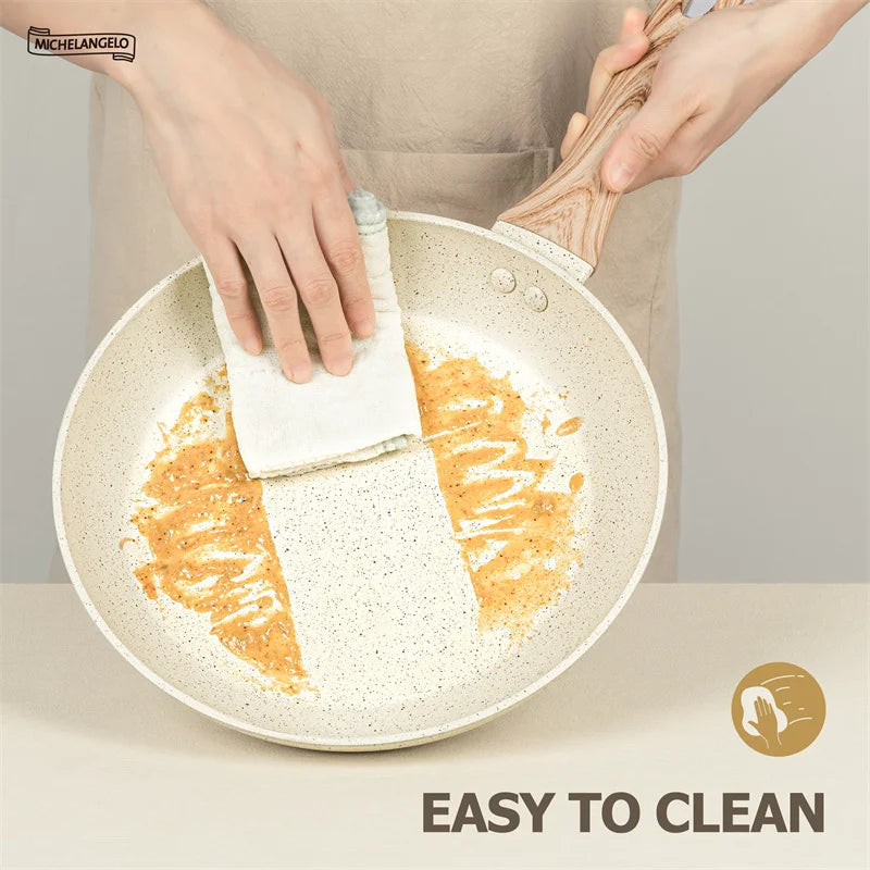 Cook up a storm with Danoz MICHELANGELO DuraStone 3-piece Granite Coated Frying Pan Set! with 5 years warranty.