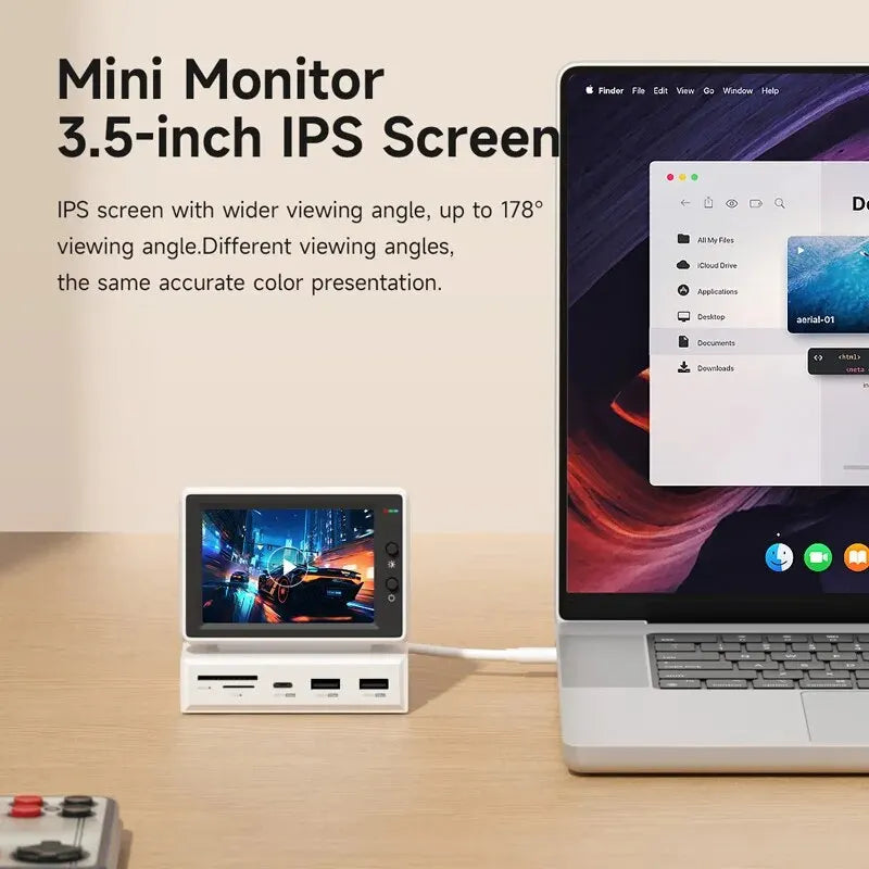 🖥️ Danoz MonitorSmart | Hagibis 3.5" IPS Mini Screen | AIDA64 CPU/RAM Monitor | USB-C Hub | One-Cable Setup | Laptop, PC & MacBook