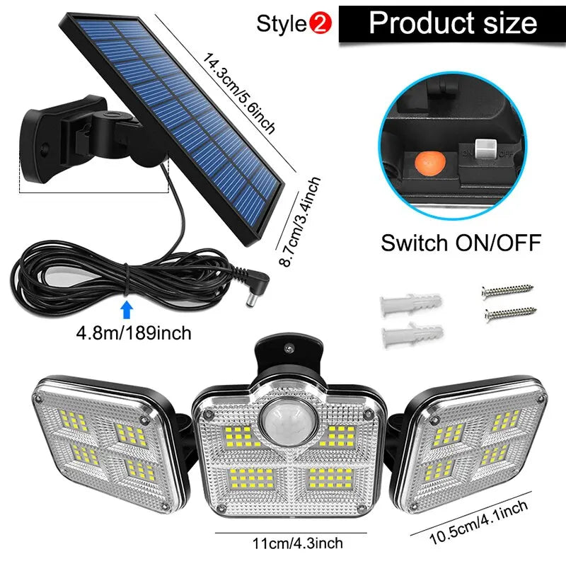 Danoz Led Lights🔆 20w Solar Light 122/333led IP65 Waterproof Outdoor Indoor Solar Garden Lamp With Adjustable Head