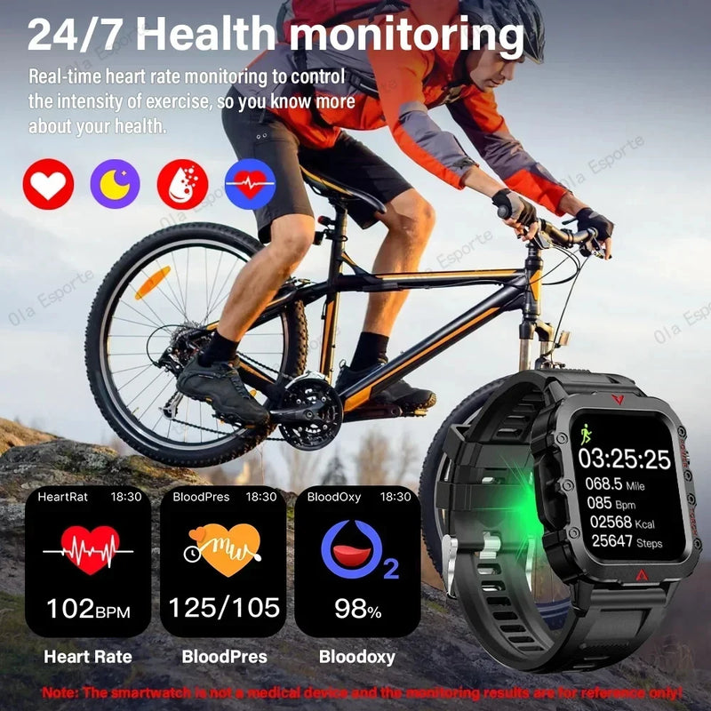 ⌚ Danoz TechSmart | Ola Esporte Military Outdoor Smart Watch | 1.73" HD | LED Flashlight | Bluetooth Calling | Heart Rate SpO2 | Life Waterproof ✨