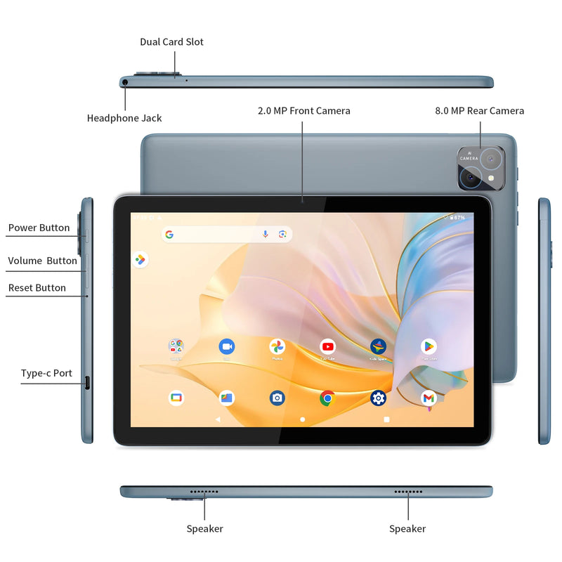 Danoz TabletSmart -  10 Inch, PRITOM Android 14 Tablet, 8GB(4+4 Expand) RAM + 128GB ROM, Octa Core, 5G WiFi, Free Keyboard, Mouse, Case and more.