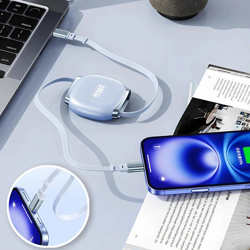 ⚡ Danoz USBSmart | 240W Retractable Fast Charging Cable | USB-C to C | 5A | Auto-Coiling | Travel Ready | Phone, Tablet & Laptop | White, Black & Blue