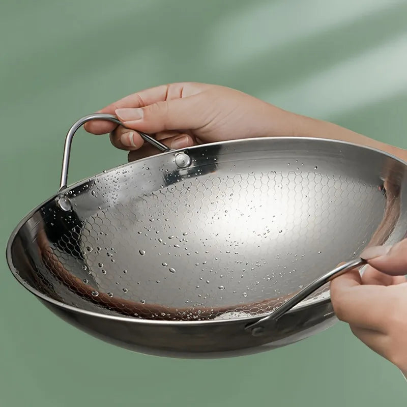 Danoz CookSmart - Non-Stick Honeycomb Skillet 29cm Stainless Steel with Handles Scratch-Resistant for Cooking Pasta Steak Porridge Ramen