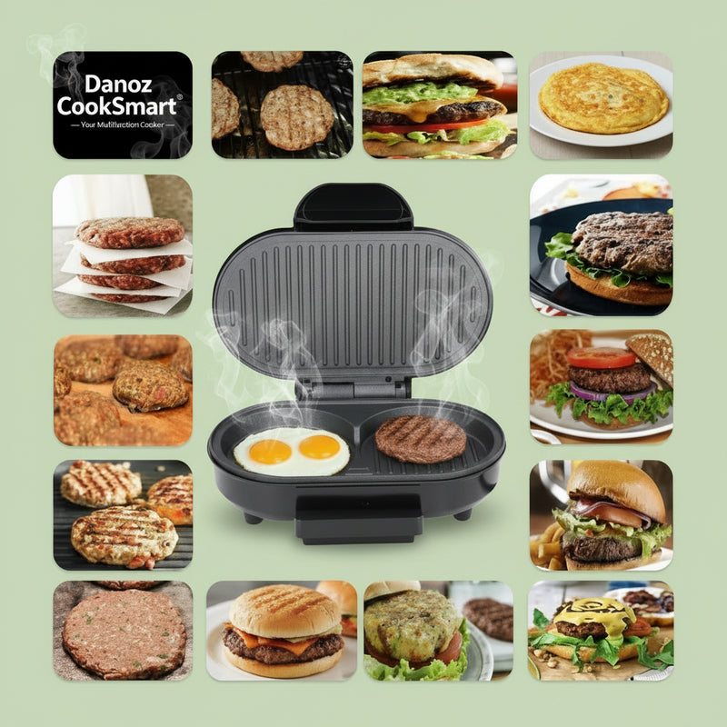 Danoz ChefSmart - 750W Electric Omelets, Steaks, Burgers Maker Compact Indoor Grill Multi-Functional Panini Maker Breakfast Sandwich Maker