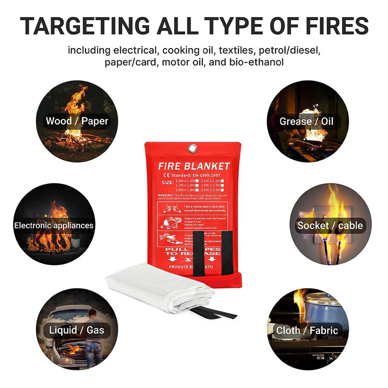 Danoz SafetySmart - 4Pcs Fire Blanket Reusable Fiberglass Fire Emergency Blanket Fire Shelter Safety Cover for Kitchen Car Camping Grilling Office