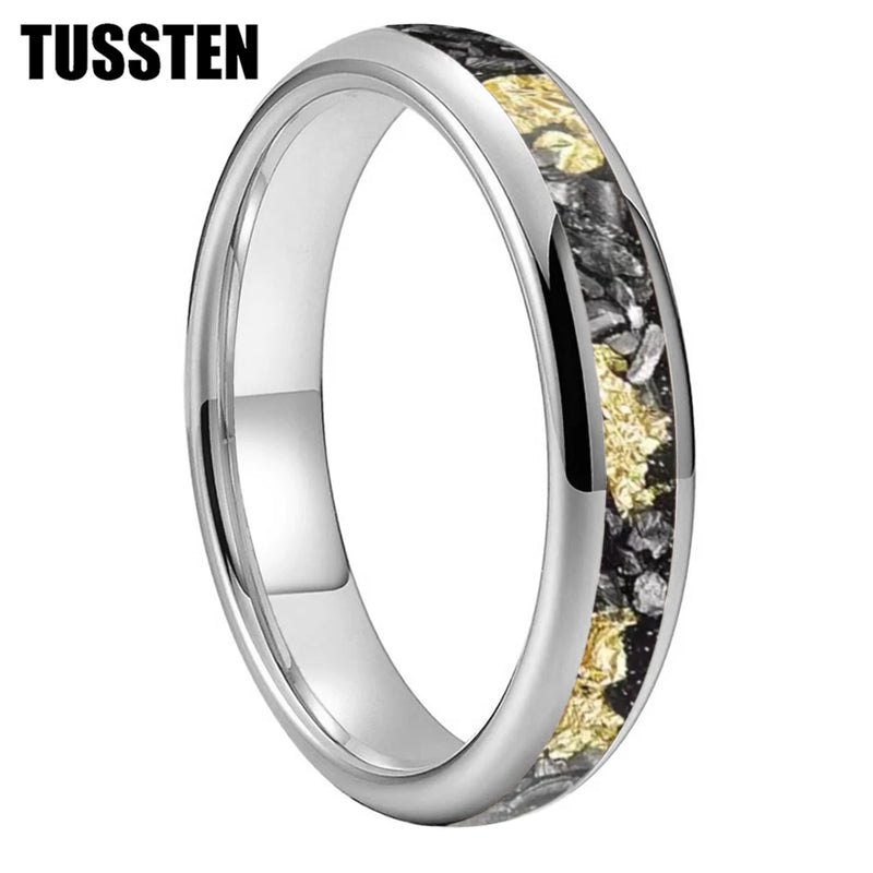 Danoz SmartRings - TUSSTEN 4/6/8MM Dome Edges Men and Women Fashion Engagement Wedding Band Meteorite Gold Foil Inlay Tungsten Carbide Rings