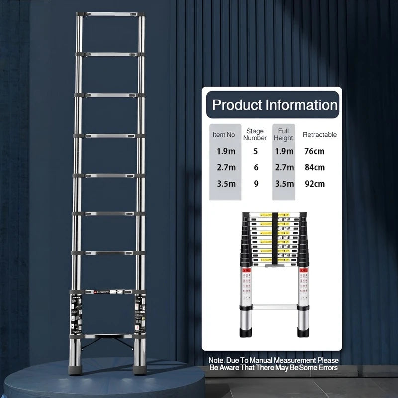 Danoz DIYSmart - Lifting Telescopic Straight Ladder Stainless Steel, Thickened Multifunctional Safety Ladder Household and Trade Use