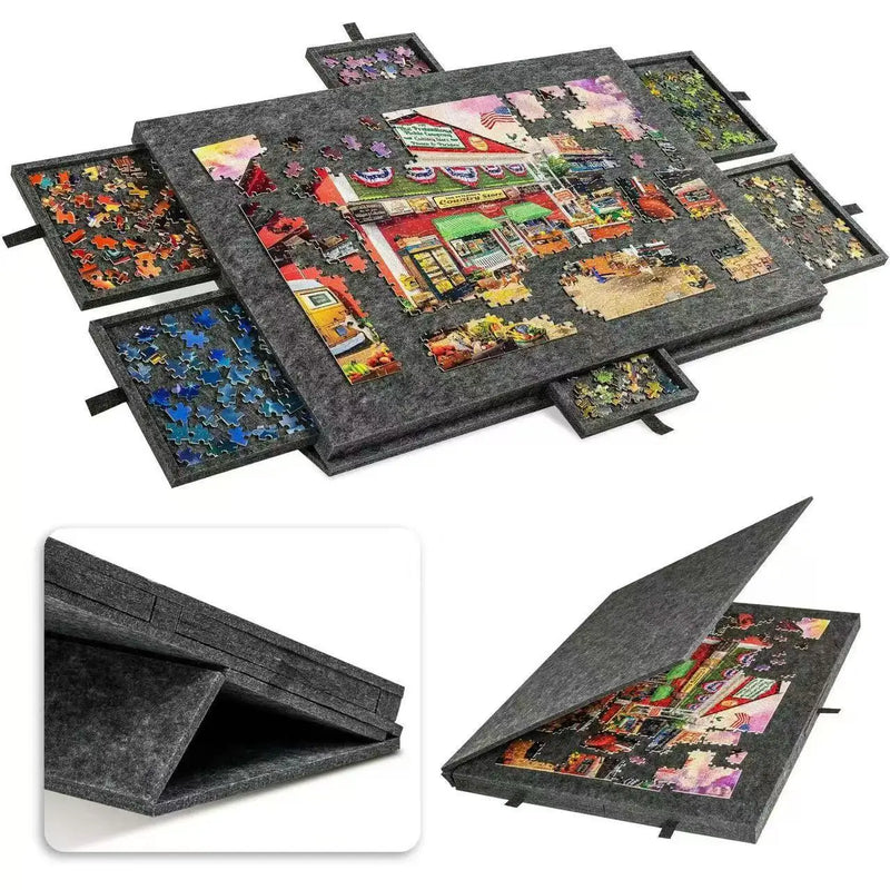 Danoz PuzzleSmart - 1000pcs Puzzle Board W/6 Sliding Drawers - Portable Non-Slip Organizer, Durable Storage for Home/Travel.