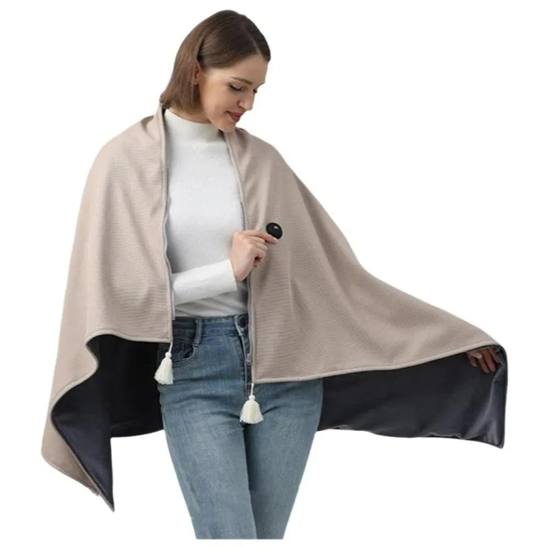 🧣 Danoz WinterSmart | USB Heated Warmer Shawl Blanket | 150×80cm | Fast Heating | Wearable | Washable | Car & Home Use | Beige, Red & Green