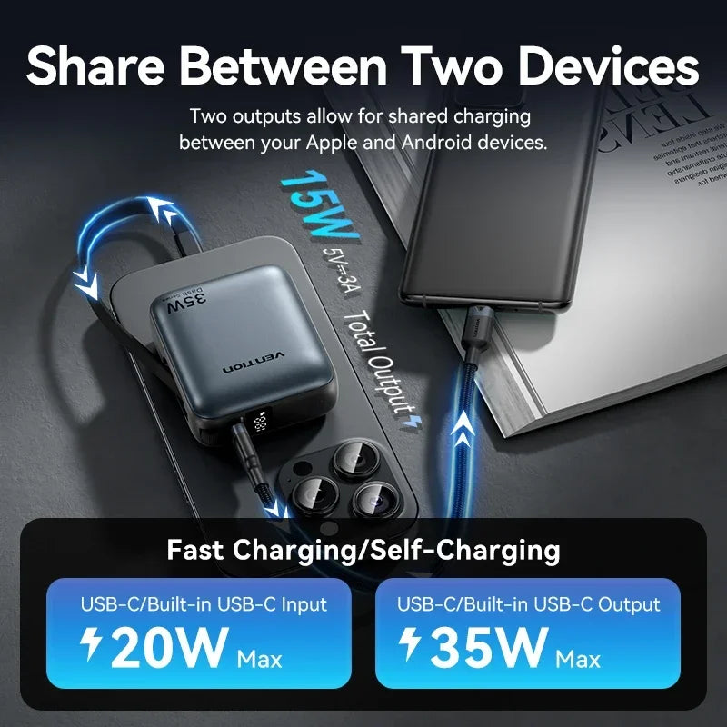 Danoz PowerSmart - Vention CCC 10000mAh 35W Power Bank Fast Charge Portable Mini 3C PowerBank for iPhone 17 Xiaomi External Spare Battery Charger