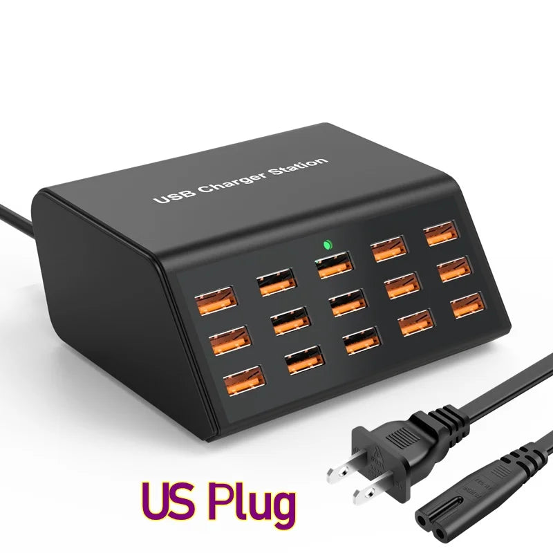 Danoz PowerSmart - 100W Desktop Universal USB Charger 15 Ports USB Fast Charging Station For Ipad Iphone 15 14 13 12 Pro Max Samsung S24 Tablet