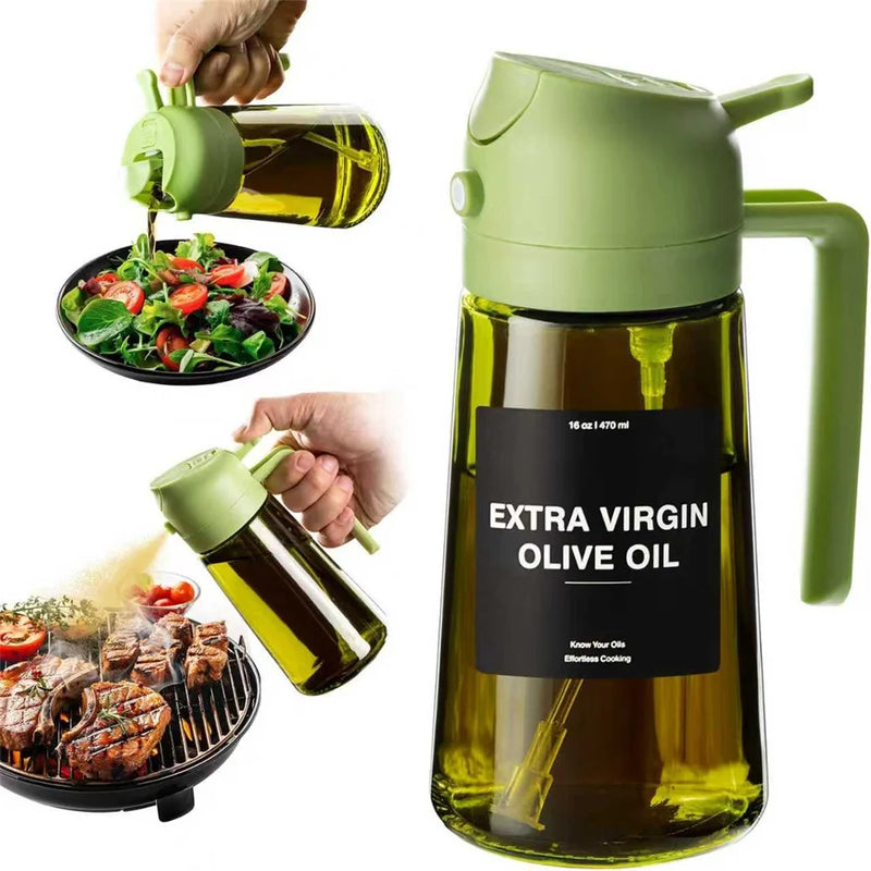 Danoz Kitchen - 470 ml Oil Sprayer for Cooking,2-in-1 Olive Oil Dispenser and Oil Spray Bottle,Oil Spray with Stickers,Thick Glass Spray Bottle