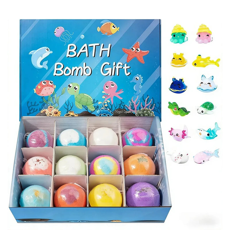 Danoz KidSmart Ocean Bath bomb Ball Set with Hidden Toys 6 or 12PCS Sea Salt Flower Fruit Scented Bath Bombs for Kids Bath Gift Foot Bath