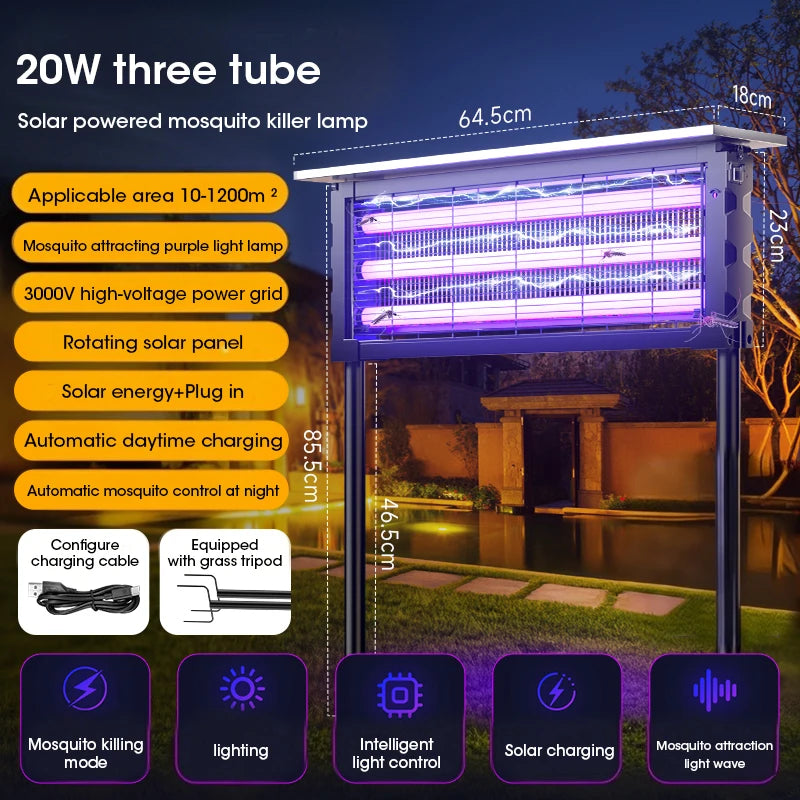 Keep your outdoor spaces mosquito-free without the hassle! with Danoz solar-powered or USB insect killer lamp harnesses the sun's energy to attract and eliminate flying pests