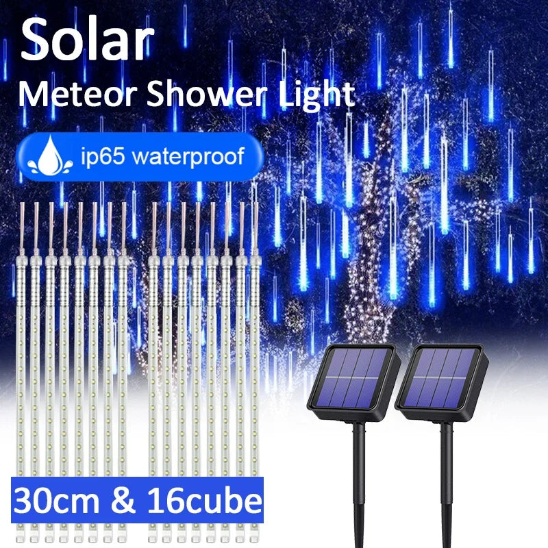 Danoz Lights -Solar Meteor Shower Rain String Lights Waterproof Garden Light 8 Tubes Christmas Tree Holiday Party Wedding Holiday Decoration