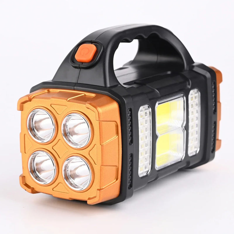 🔦 Danoz LightSmart | LED + COB Flashlight | Solar & USB Rechargeable | Power Bank | 300m Range | IP44 | Camping & Outdoor | Silver & Golden