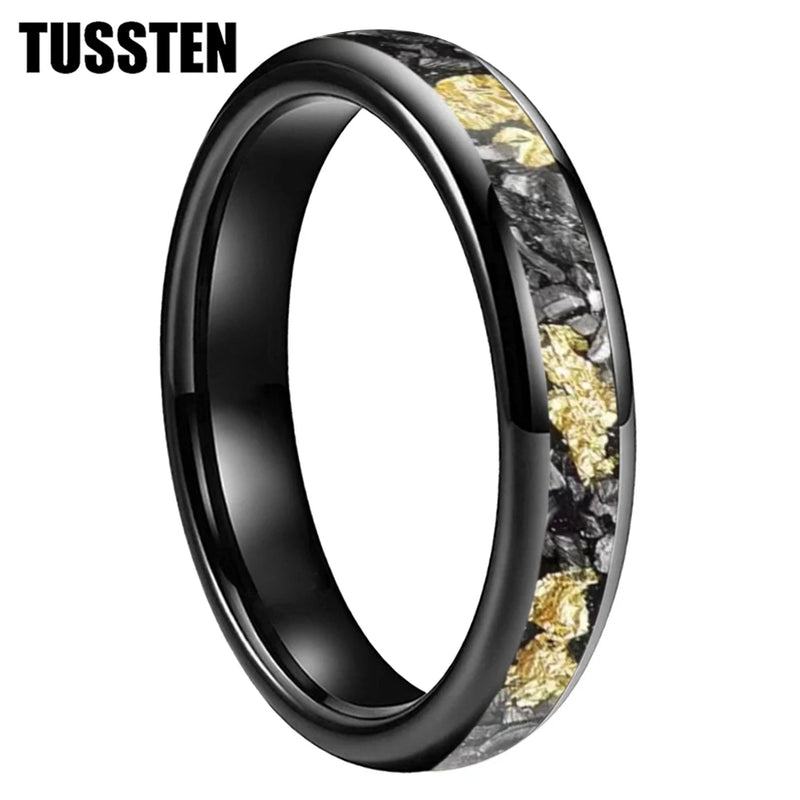Danoz SmartRings - TUSSTEN 4/6/8MM Dome Edges Men and Women Fashion Engagement Wedding Band Meteorite Gold Foil Inlay Tungsten Carbide Rings