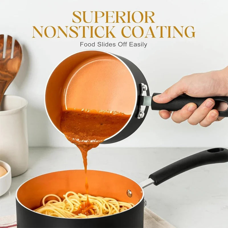 Danoz CookSmart CopperChef MICHELANGELO Ceramic Saucepan Set 3Pcs 1.5QT/2QT/3QT Nonstick Sauce Pans with Lids Multipurpose Pots!