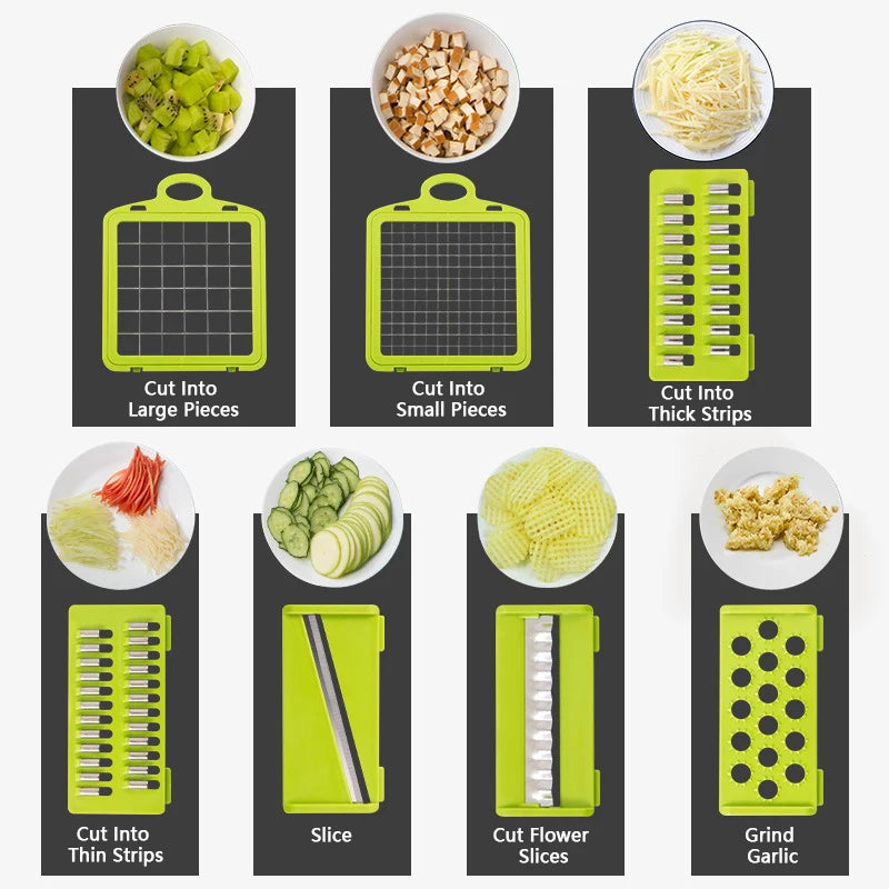 Danoz SlicerDicer - 12/14/16 in 1 Multifunctional Vegetable Chopper Onion Chopper Handle Food Grate Food Chopper Kitchen Vegetable Slicer Dicer Cut