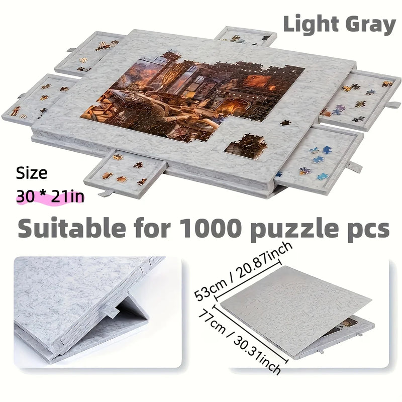 Danoz PuzzleSmart - 1000pcs Puzzle Board W/6 Sliding Drawers - Portable Non-Slip Organizer, Durable Storage for Home/Travel.