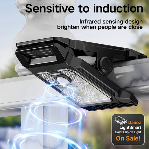 outdoor light fixture with induction sensing technology, showing bright light when people are close.