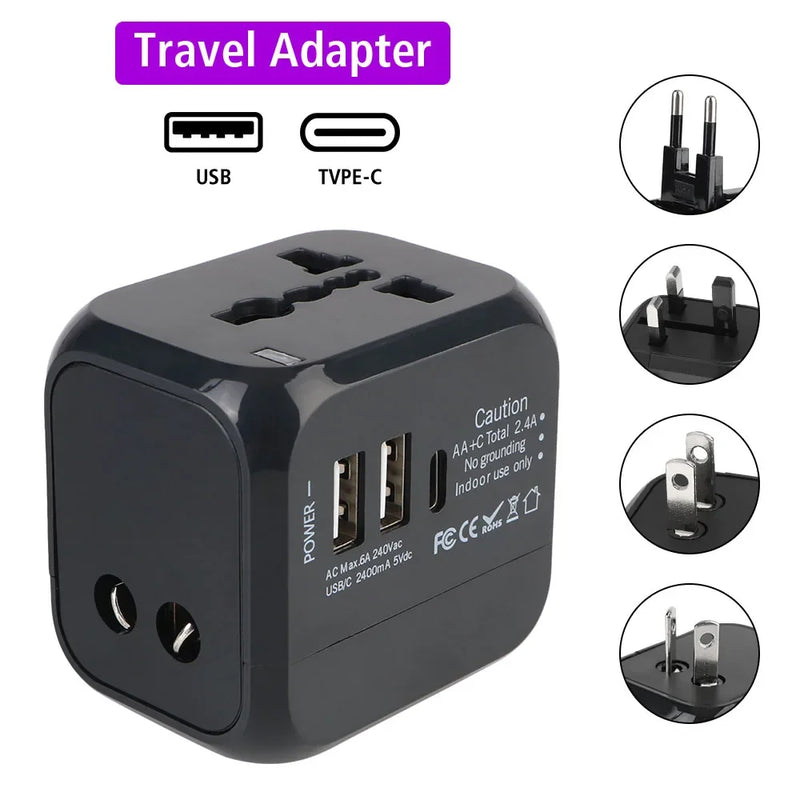 Danoz TravelSmart - All-in-One Wall Travel Charger Adapter - US EU UK AU Plugs with 2 USB & 1 Type C, Universal for Travel - Buy 1 Get 1 Free!