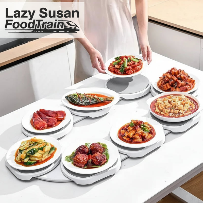 Danoz Lazy Susan FoodTrain Dining Table 8 Rotating Food Tray Foldable Space Saving Dish Outdoor Family Picnic Saucer Easy To Assemble and Clean Dining Tools
