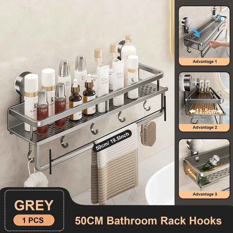 🛁 Danoz BathroomSmart | RUITHOE Suction Cup Bathroom Shelf | No-Drill Wall Mount | Aluminium | 30cm, 40cm & 50cm | Bathroom Organiser | Grey ✨