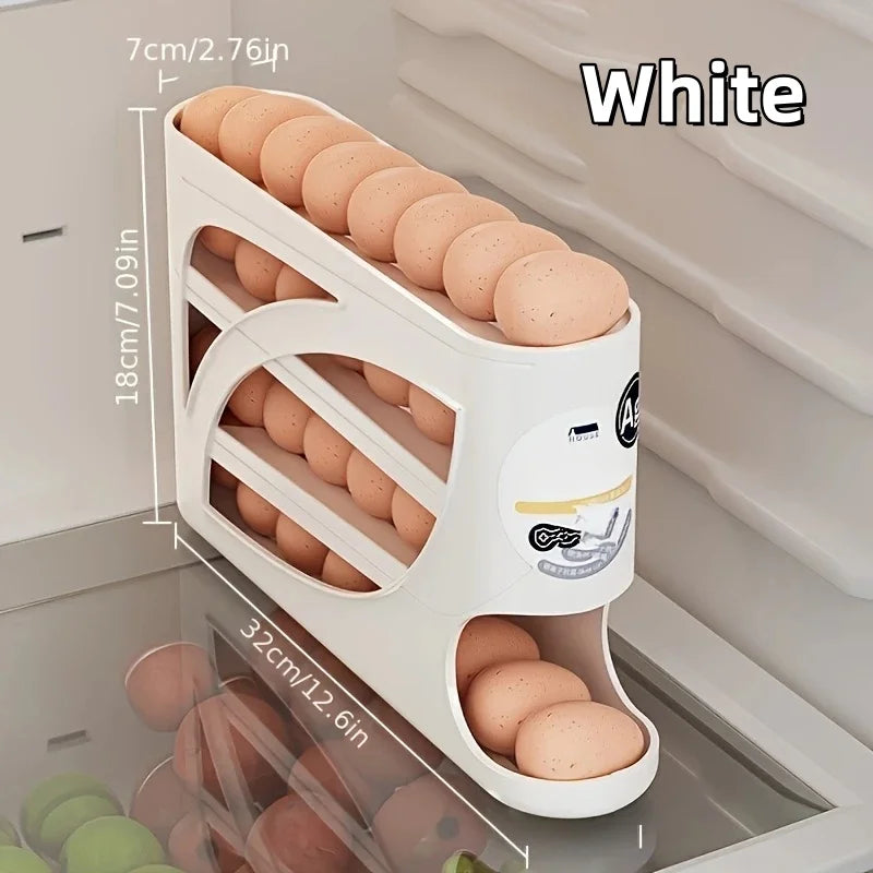 🥚 Danoz StoreSmart | 3-Tier Rolling Egg Storage Container | Holds 28–30 Eggs | Fridge Organiser Rack | Food Grade | Reusable | White or Cream