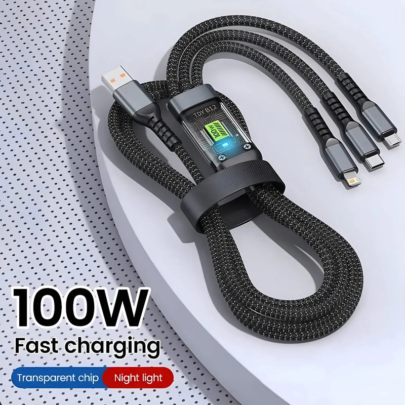 ⚡ Danoz USBSmart | 100W 3-in-1 Fast Charging Cable | USB-A to Type-C, Lightning & Micro USB | Nylon Braided | LED Indicator | 1.2M | Buy 1 Get 2 More! 🔋✨