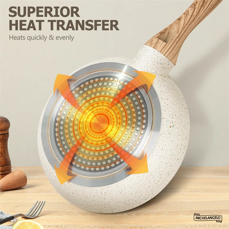 Cook up a storm with Danoz MICHELANGELO DuraStone 3-piece Granite Coated Frying Pan Set! with 5 years warranty.