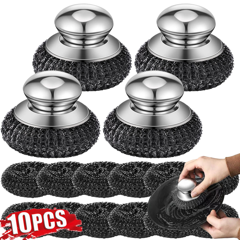 Danoz CleanSmart | Stainless Steel Kitchenware scrubber with Handle ✨ | Heavy Duty Wire Ball Scrubber | Rust-Proof Kitchen Cleaner | 6PCS or 10PC Replacement