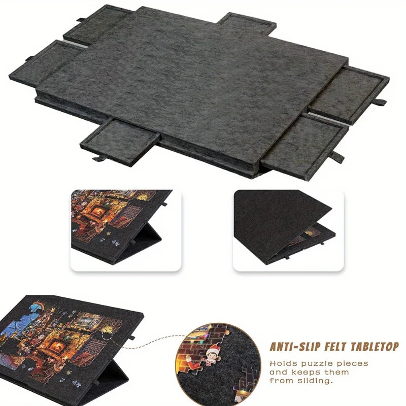 Danoz Direct - Portable Puzzle Table Board with Bracket Cover Foldable Puzzle Felt Integrated Table for Home And Travel Use