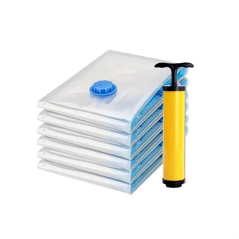Danoz StoreSmart – Squish, Store & Save Space! 6-Piece Vacuum Compression Storage Bag Set with Hand Pump – Perfect for Clothes, Bedding, Quilts & Travel 🧳✨🏠