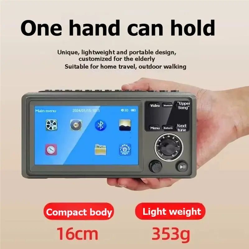 📻 Danoz TechSmart | L62A Portable Multimedia Player | 4.3" Display | Bluetooth | FM/SW/MW Radio | MP3 MP4 | TF Card & USB | 10-Hr Battery | Clock | Seniors Friendly | Grey Black