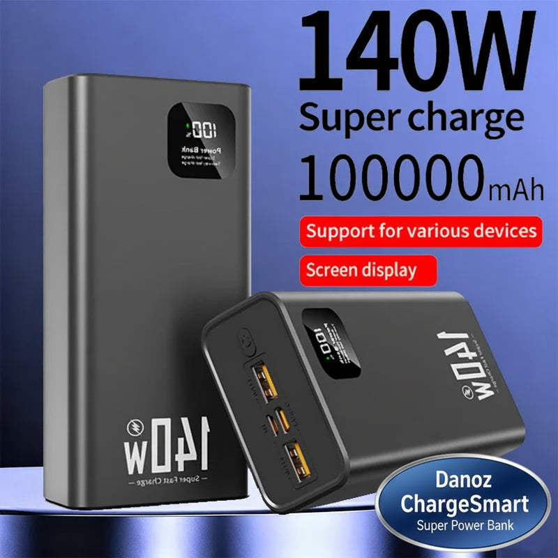 Danoz PowerSmart - 140W 100000mAh High Capacity Power Bank PD 22.5W Super Fast Charging Portable Battery Charger for any phone and devices