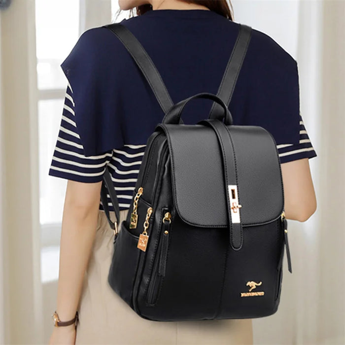 Danoz Fashion - Luxury Women Leather Backpacks, Girls Sac A Dos Casual Daypack Black Vintage Backpack School Bags