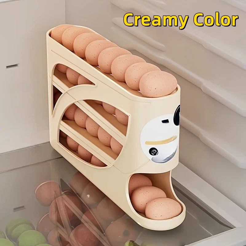 🥚 Danoz StoreSmart | 3-Tier Rolling Egg Storage Container | Holds 28–30 Eggs | Fridge Organiser Rack | Food Grade | Reusable | White or Cream