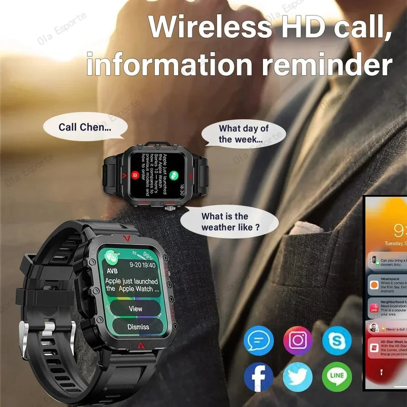 ⌚ Danoz TechSmart | Ola Esporte Military Outdoor Smart Watch | 1.73" HD | LED Flashlight | Bluetooth Calling | Heart Rate SpO2 | Life Waterproof ✨