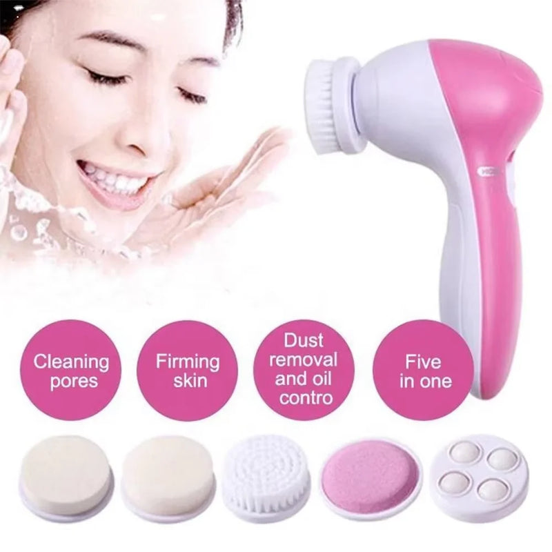 ✨ Danoz BeautySmart | 5-in-1 Electric Facial Cleansing Brush | Vibration Massage | Blackhead Removal | Spa Skin Care | CE Certified | Pink & Blue 💎