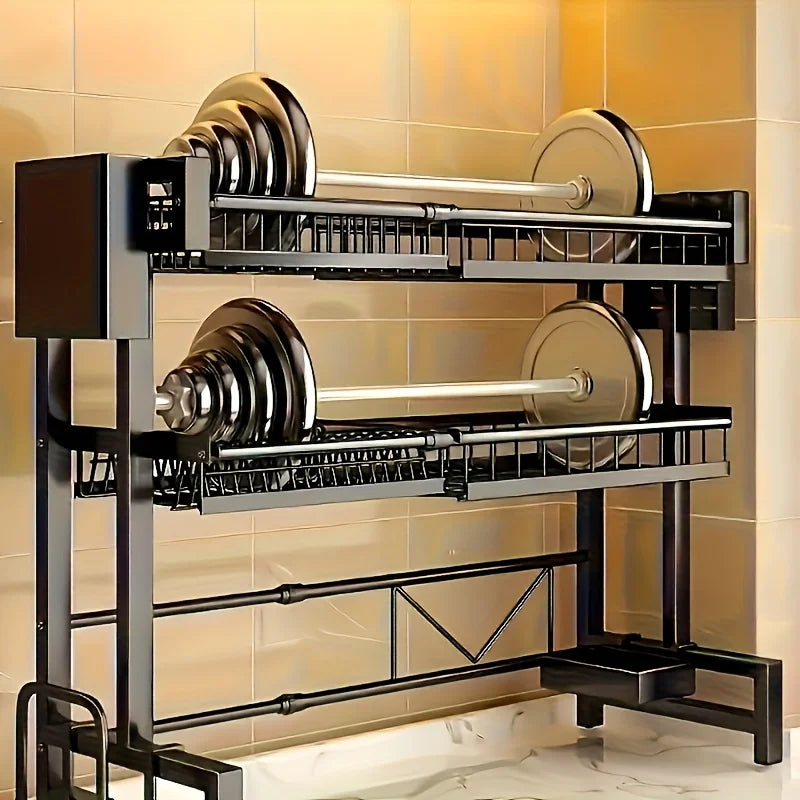 Danoz KitchenSorted - Adjustable black metal kitchen or laundry, rack for over the sink - 1 or2-layer expandable dishwasher rack with cutlery rack. Free Postage