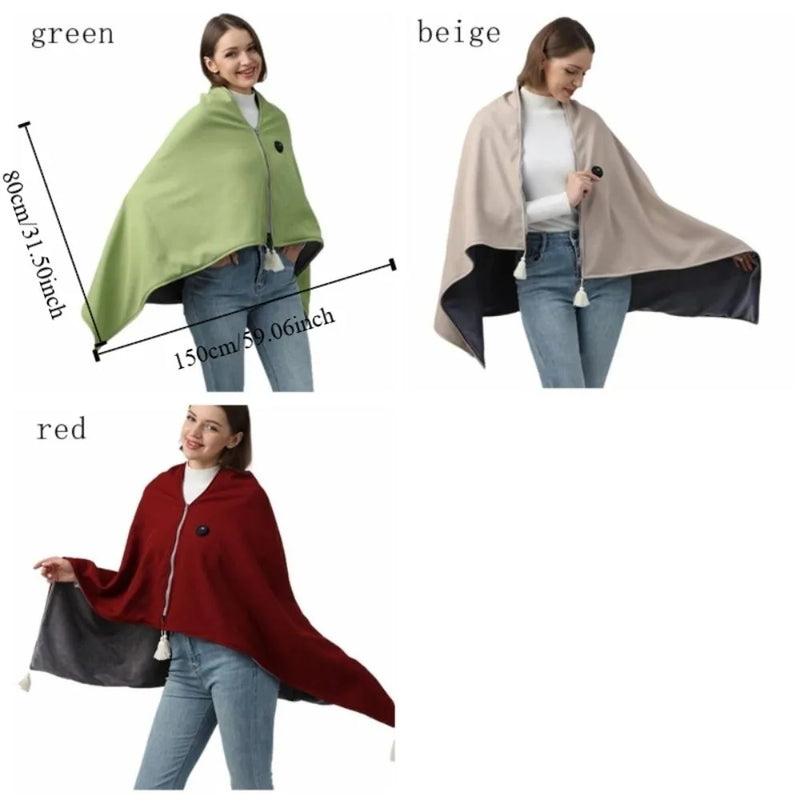 🧣 Danoz WinterSmart | USB Heated Warmer Shawl Blanket | 150×80cm | Fast Heating | Wearable | Washable | Car & Home Use | Beige, Red & Green