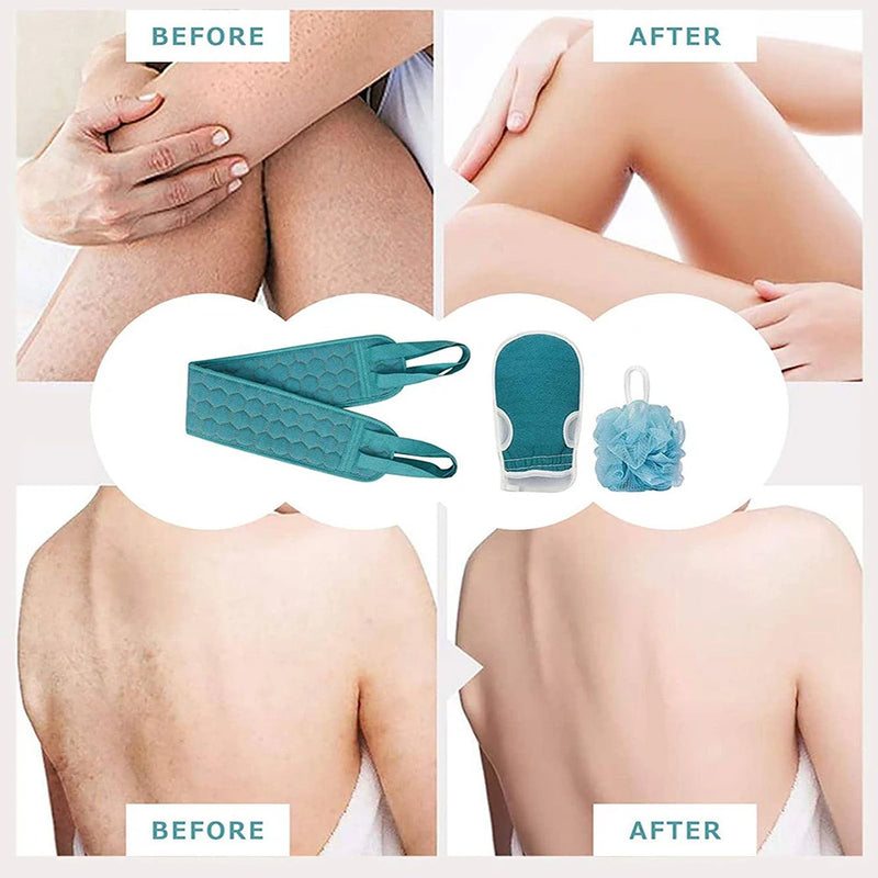 Danoz ShowerSmart - 3Pc. Exfoliating Body Scrubber Set - Includes Back Scrubber, Bath Glove And Shower Bath Sponge Loofah - Buy 1 Get 1 More!