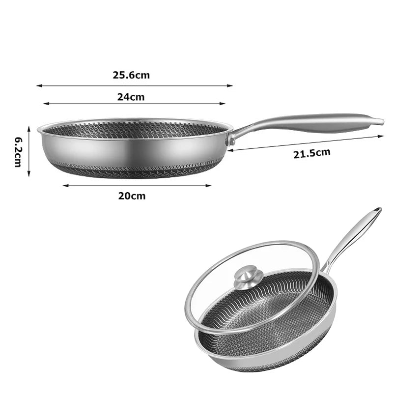 🍳 Danoz CookSmart | Honeycomb Non-Stick Frying Pan 28cm | Stainless Steel | Glass Lid | Gas & Induction Compatible | 3-Year Warranty