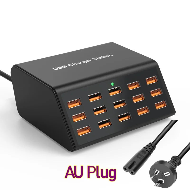 Danoz PowerSmart - 100W Desktop Universal USB Charger 15 Ports USB Fast Charging Station For Ipad Iphone 15 14 13 12 Pro Max Samsung S24 Tablet